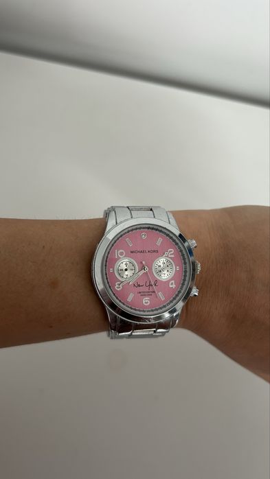 Michael Kors zegarek srebrny rozowa tarcza