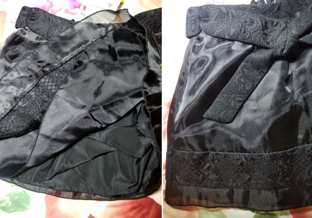 Нарядная Юбка черная с поясом на девочку спідниця чорна гарна 116-122