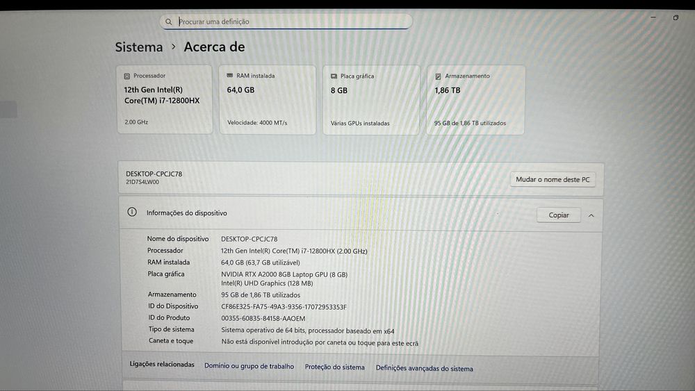 Lenovo ThinkPad P16 I7-12800HX/RTX A2000/64Gb DDR5/SSD 2Tb
