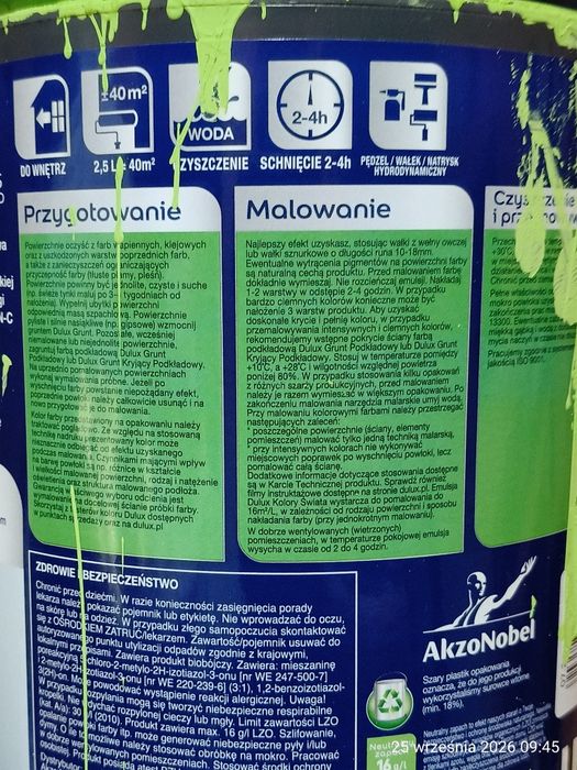 Zielona farba Dulux po remoncie pół wiaderka