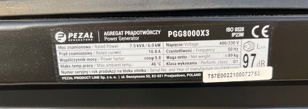 Генератор трифазний бензиновый PEZAL PGG8000x3 (6,5 кВт)