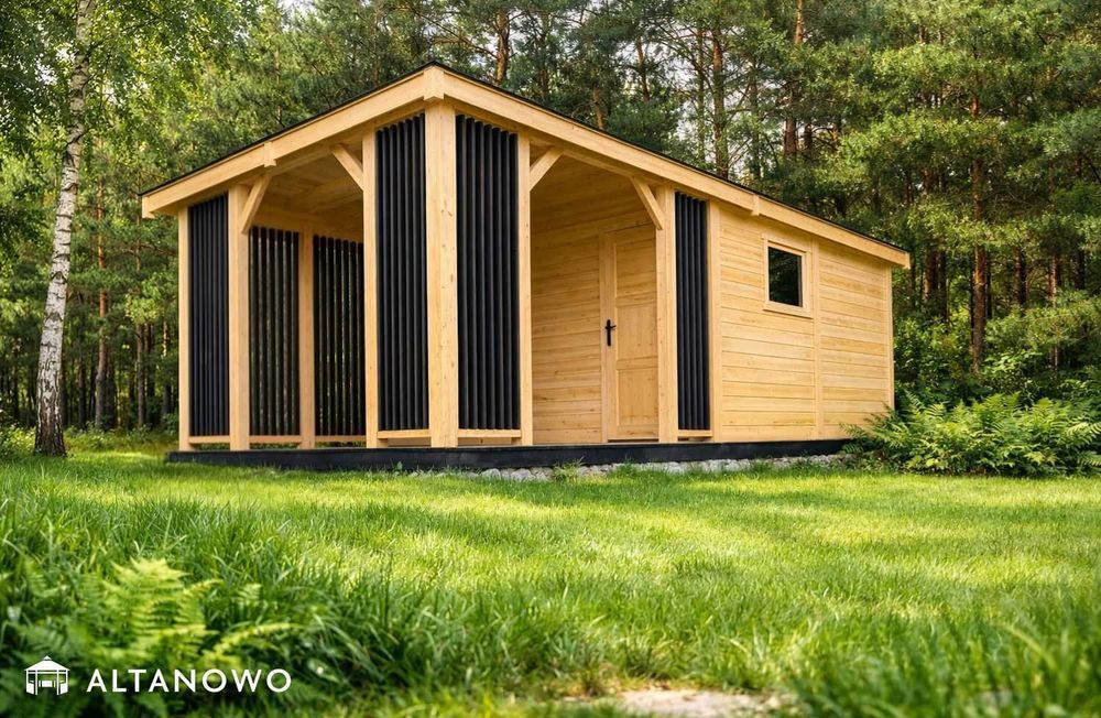 Letniskowy domek ogrodowy z altaną drewniany | producent
