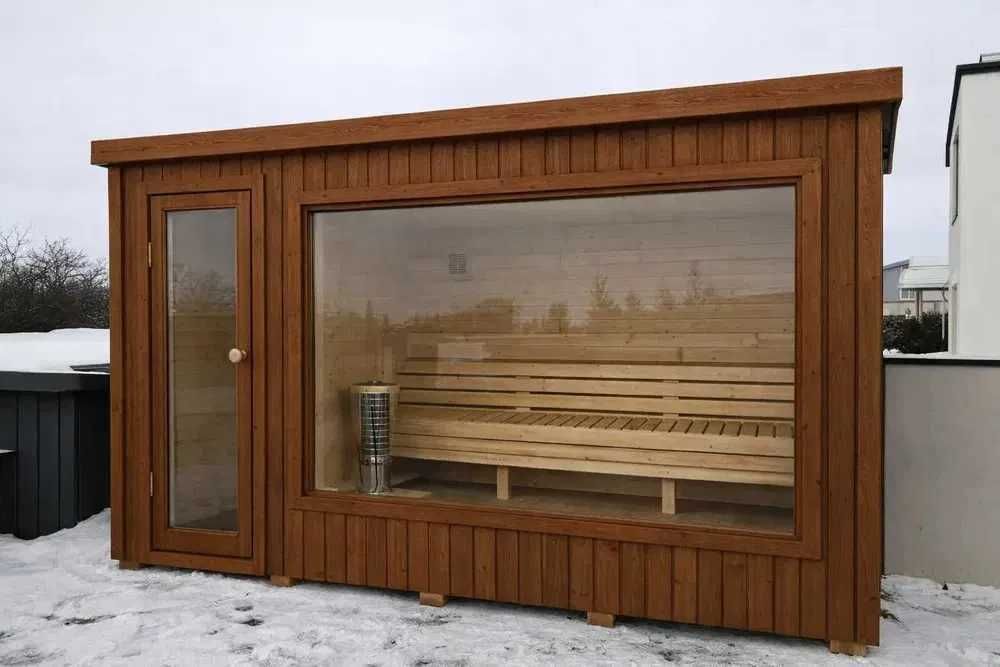 SAUNA zewnętrzna OGRODOWA Olaya 4 3,5x2,3 m Ocieplona + Piec + Witryna