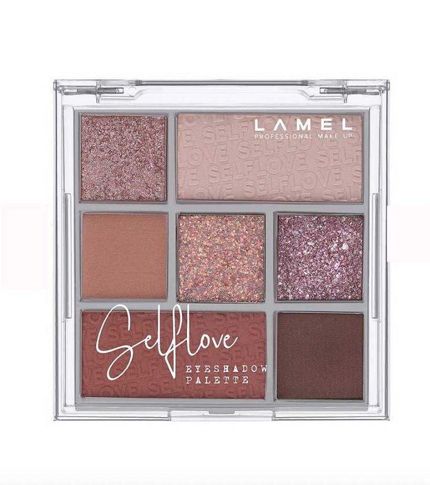 Тіні Lamel 401 блискучі смокі коричневі нюдові бежеві палетка тіней