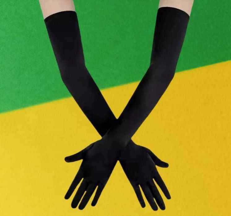 Czarne długie rękawiczki damskie