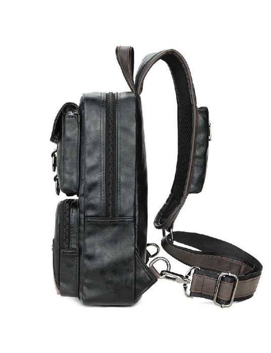 Чоловіча мужская модная кожаная стильная сумка рюкзак на груди плечо