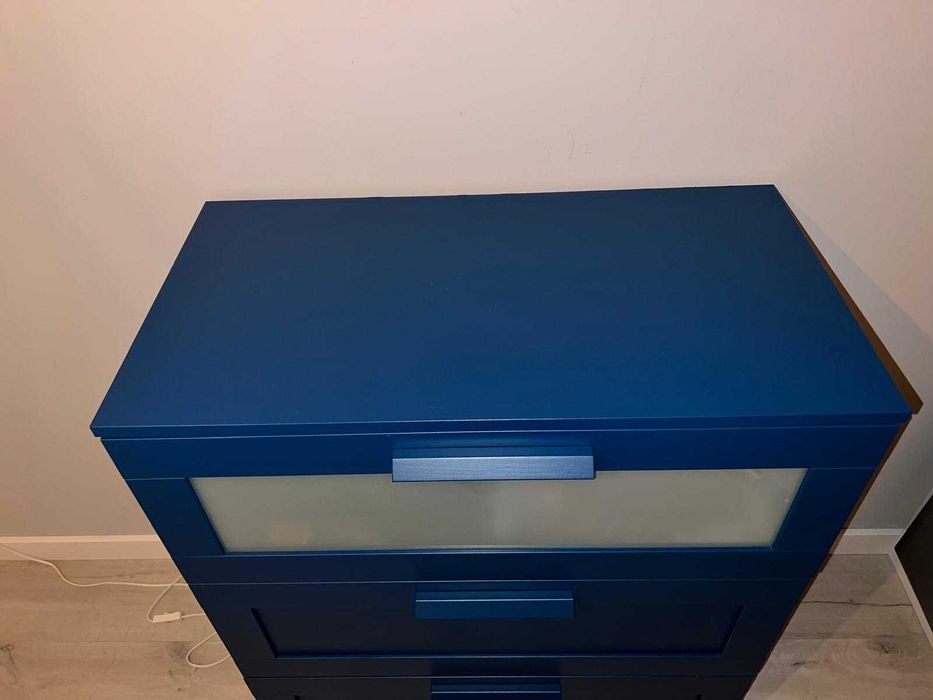 Komoda BRIMNES, 3 szuflady, niebieska/szkło matowe, 78x95x46 cm