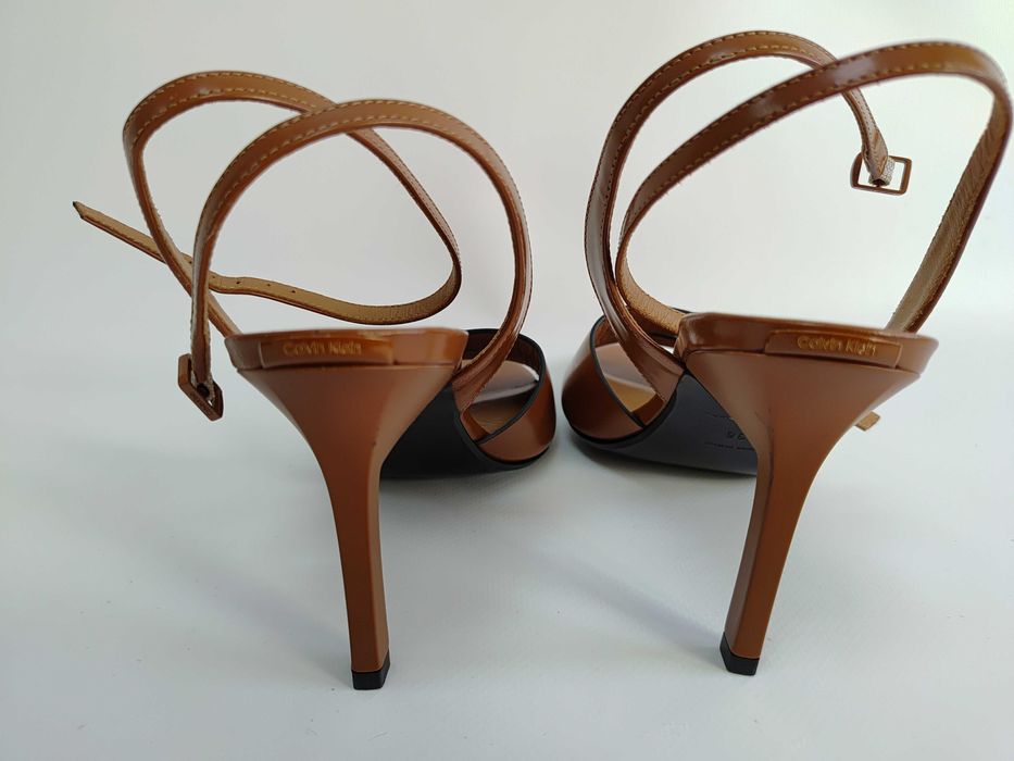 Sandały ze skóry Calvin Klein GEO STIL SANDAL 90HH brązowe rozmiar 36