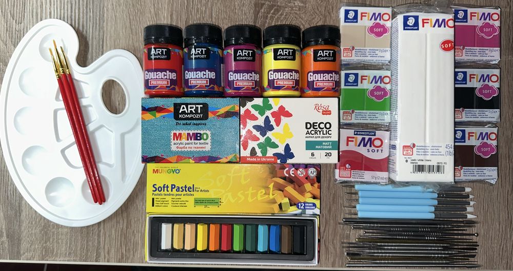 Великий набір для творчості: FIMO Soft, акрилові фарби, пастель, інструменти