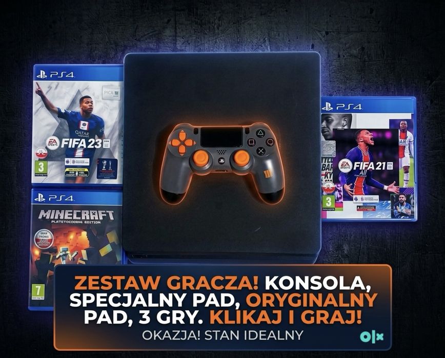-> PS4 Slim 500GB + fifa 23 + fifa 21 + minecraft + Pad