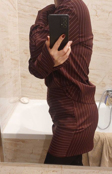 bordowy koszulowy komplet elegancki