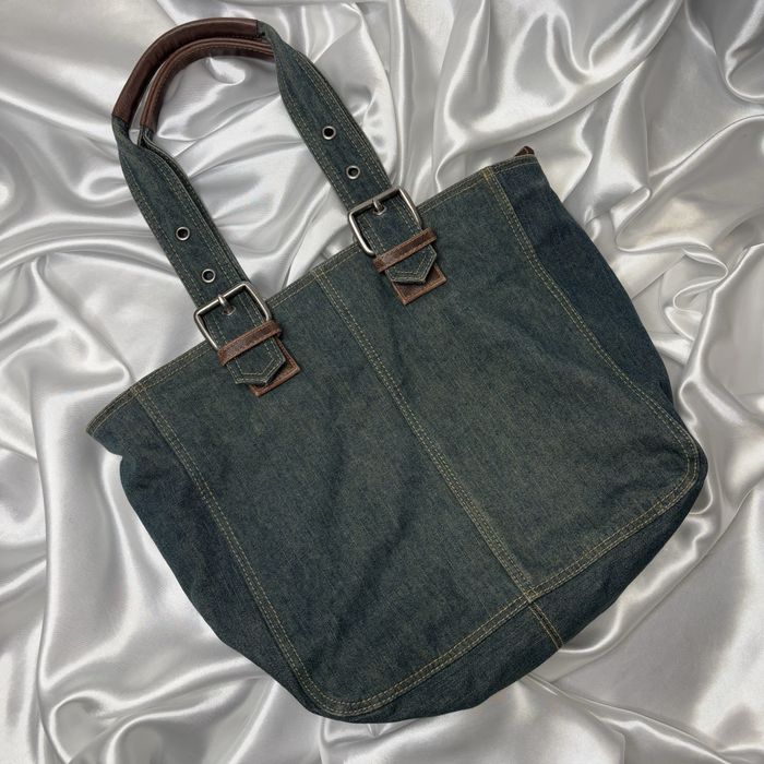 vintage dżinsowa torebka Fossil niebieska zielona y2k 00s z klamerkami