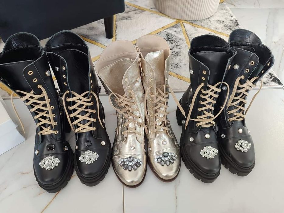 Eleganckie workery z ozdobami naturalna skóra kolory