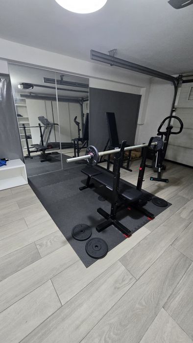 Conjunto de banco de musculação + suporte + barra (Como novo)