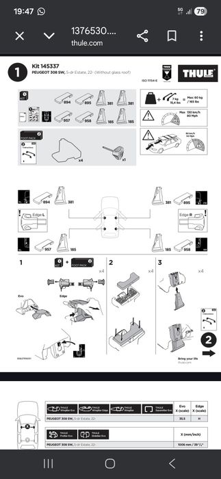 Thule kits para barras de tejadilho (ver texto com referências)