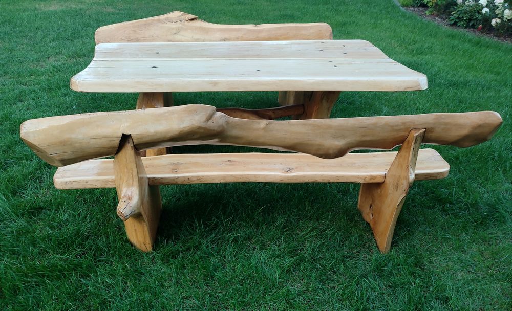 Meble ogrodowe dębowe biesiadne stół ławki komplet zestaw tarasowy