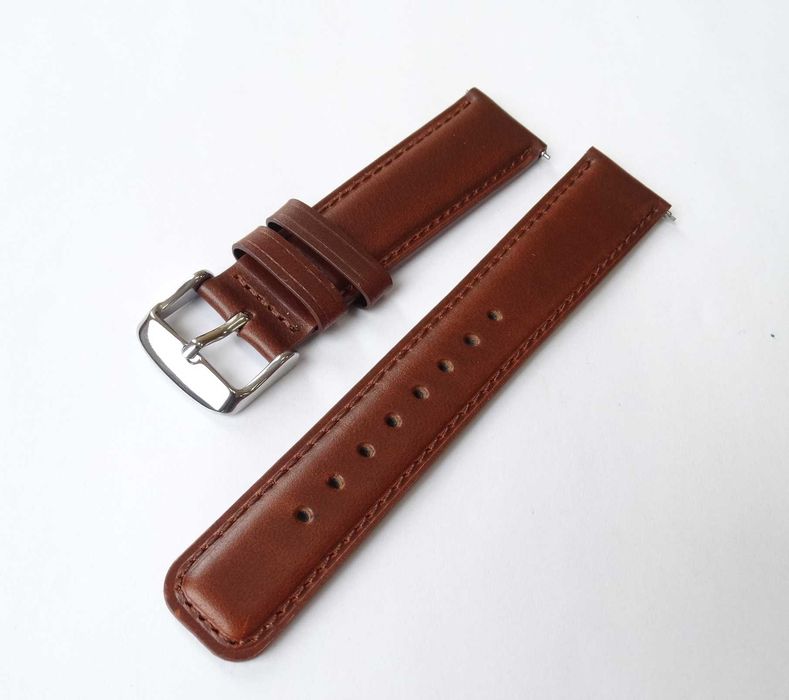 Pasek skórzany do zegarka 20mm brązowy gładki teleskopy szybki montaż
