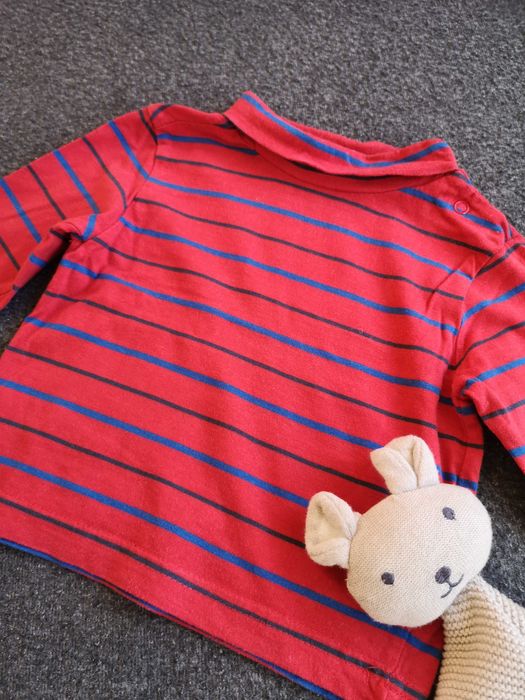 No name bluzka z golfem w paski czerwono-niebieska 80cm 9-12m.