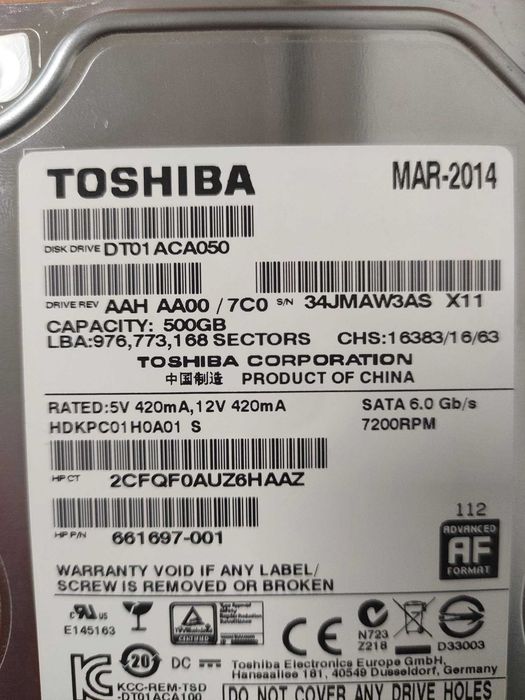 Disco Toshiba 3.5''  DT01ACA050 500GB 7200rpm SATA 3
