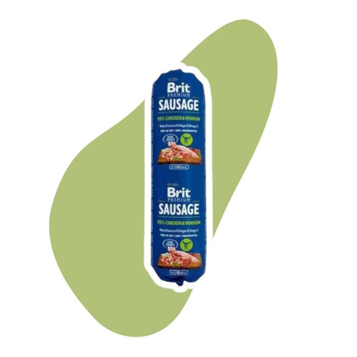 Brit Premium Sausage Chicken & Venison 800g Kurczak Dziczyzna wilgotna karma dla psów dorosłych wszystkich ras kawałki mięsa oraz pyszny pasztet