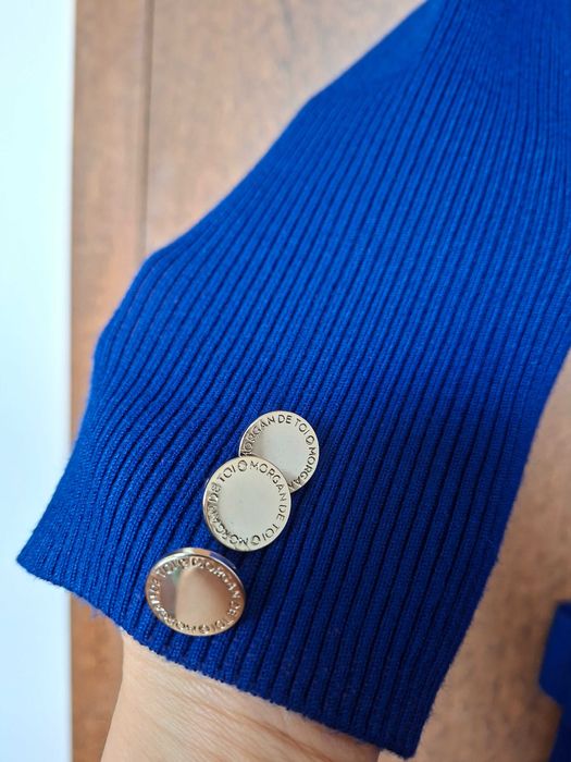 Vestido de malha cor azul porto, manga comprida, da Morgan