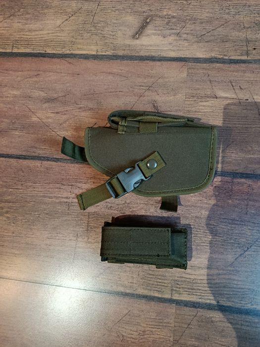 Uniwersalna kabura i ładownica na magazynek pistoletowy oliwkowa ASG materiałowa