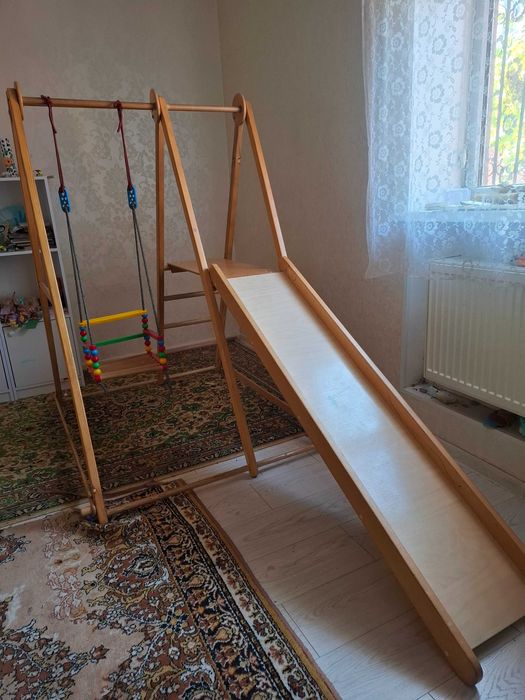Дитячий комплекс гойдалка дерев'яна горка