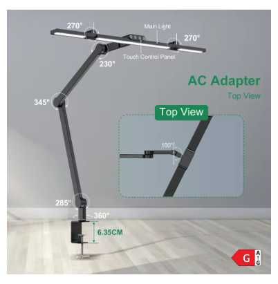 Candeeiro de Mesa LED com Braçadeira 24W Luz de Estudo Trabalho Regulável NOVO