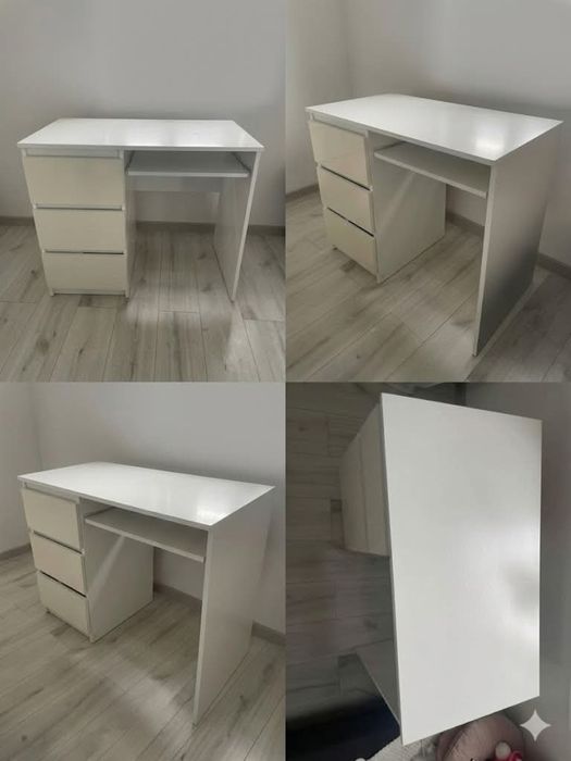 Białe biurko z szufladami i półką, stan bardzo dobry