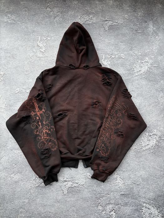 baggy thrashed “thorns sharper than steel” zip-hoodie sk8 y2k opium