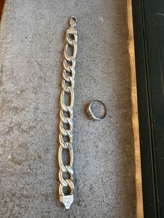 Pulseira Prata Grande e Anel 925