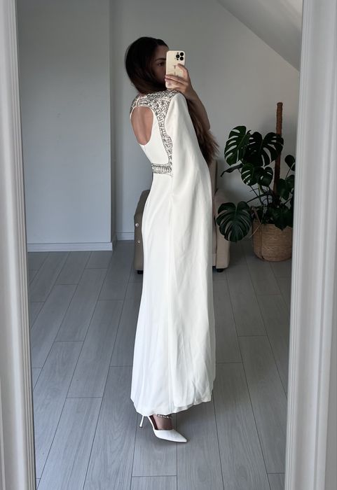 Suknia karen millen maxi pereryna kryształki biala