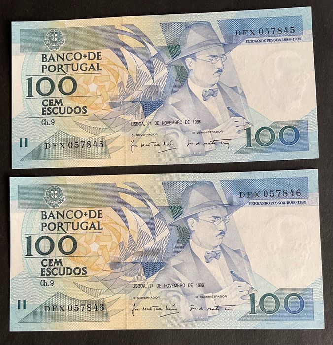 Notas 100 e 20 Escudos novas - não circuladas