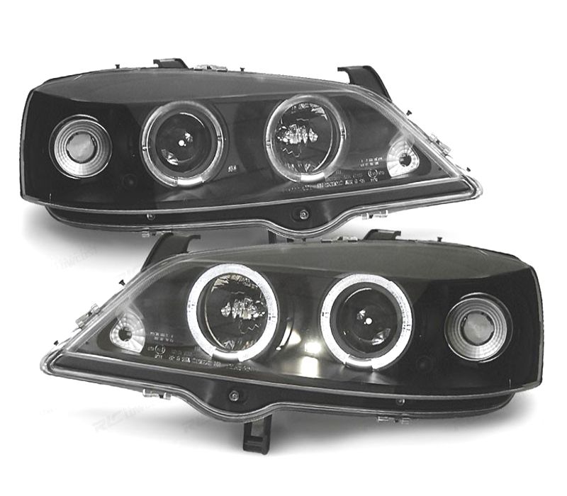 FARÓIS FRONTAIS ANGEL EYES OPEL ASTRA G 97-04 FUNDO PRETOS H1 H1