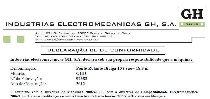 Ponte Rolante GH Biviga 10 Toneladas | Vão 18,9 m