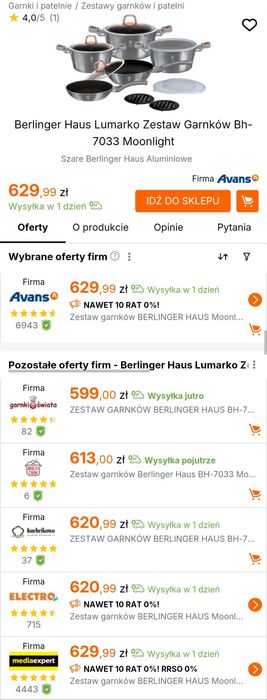 Berlinger Haus Moonlight zestaw garnków BH-7033 szaro-błękitny 10sztuk