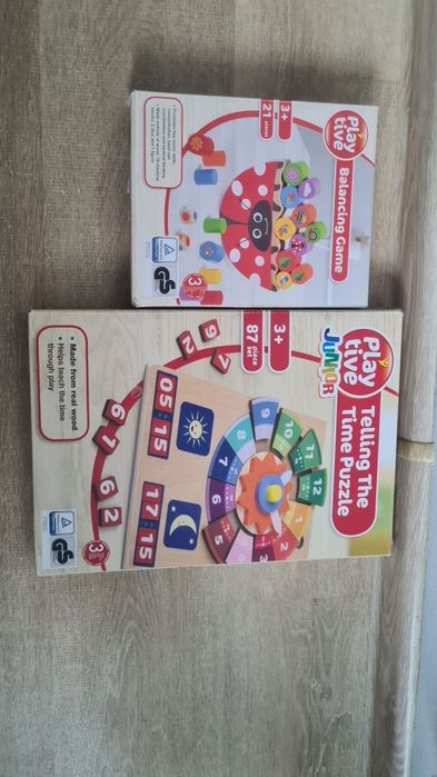 Zestaw 2 gier drewnianych balansująca biedronka nauka zegarka playtive