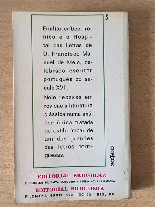 Livro "Hospital das Letras" de D. Francisco Manuel de Melo