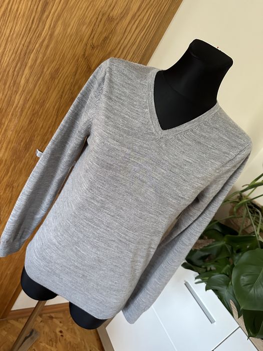 H&M 36 S merino wool 100%welna szary sweterek damski klasyk