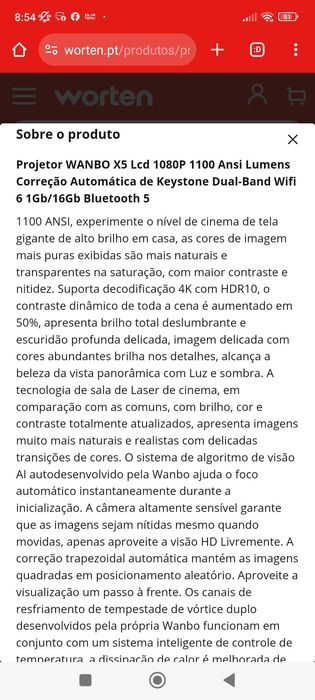 Projetor Wanbo x5 LCD 1080 P 1100 ANSI=33000 lúmens