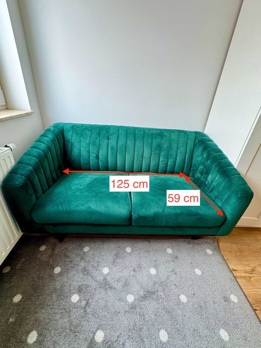 Elegancka Sofa 2-osobowa butelkowa zieleń, welurowa