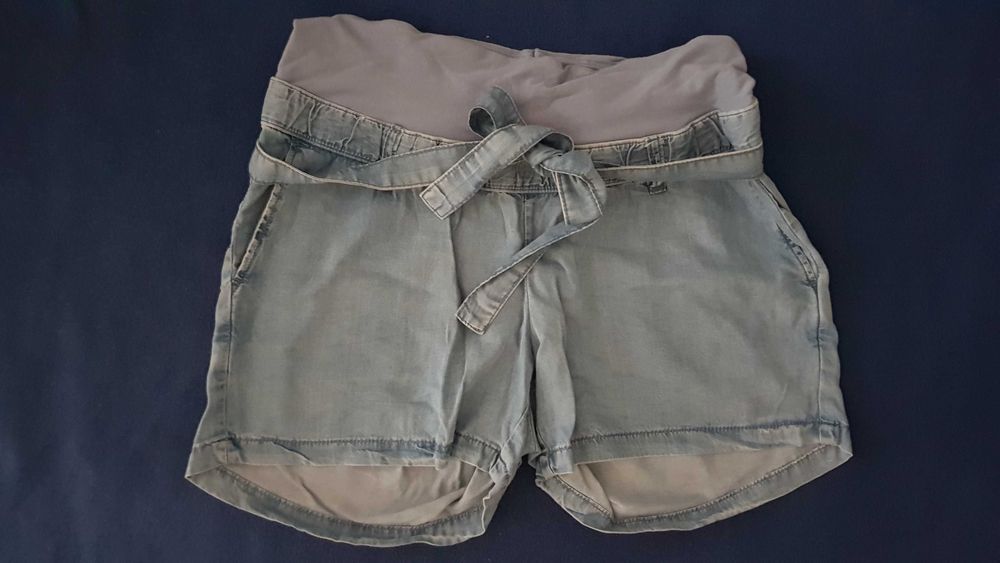 H&M mama M spodenki szorty ciążowe jeansowe lyocel luźne kokarda