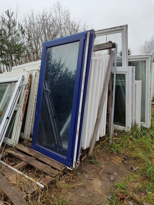 Okno pcv 93 x 180 używane drzwi balkonowe niebieskie 90 x 180