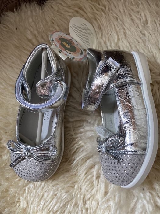 Новые серебристые ортопедические туфли на липучке на девочку 23 р
