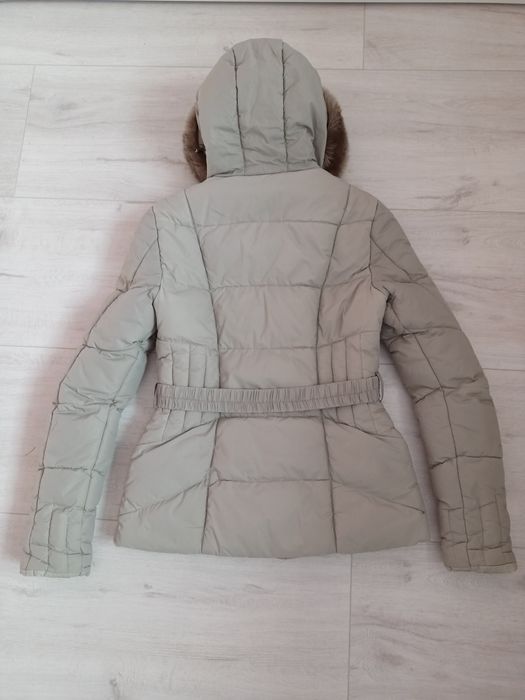 Kurtka damska S Missfofo aevea z paskiem taliowana puchowa beżowa kawa