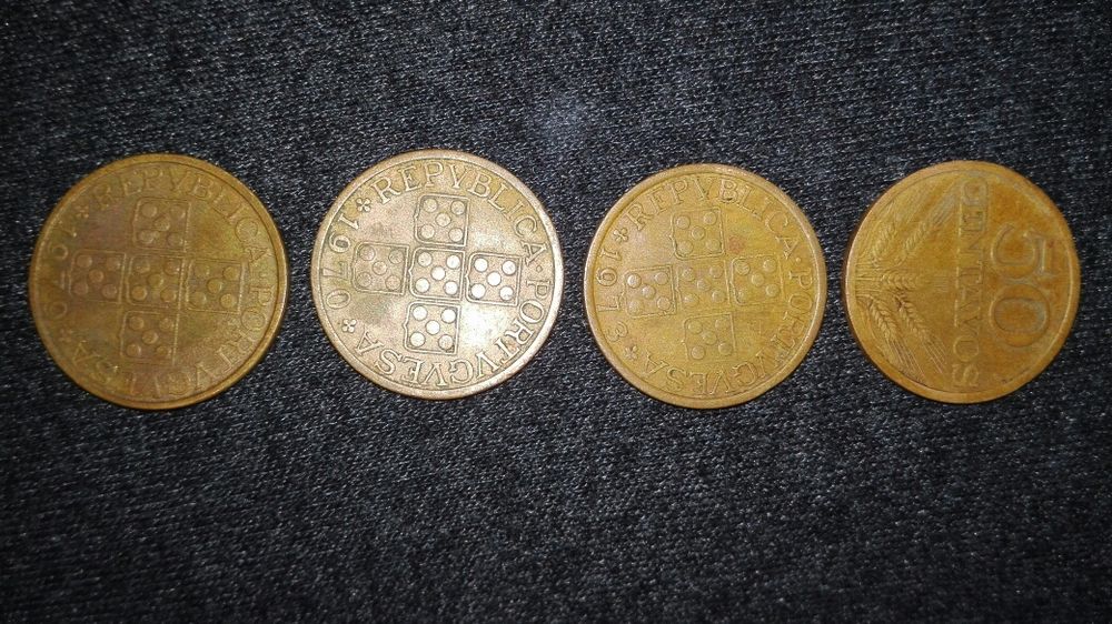 Moedas 25 escudos, 1 escudo, 50 centavos