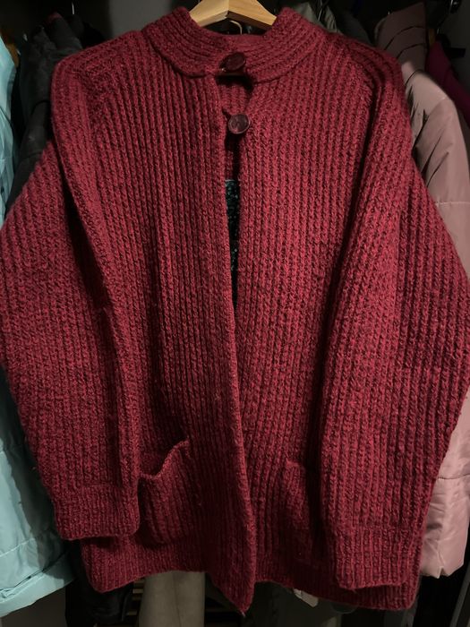 Вязаний кардіган з натуральноі шерсті, бордового кольору, 52-54 розмір