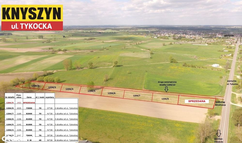 KNYSZYN ul. Tykocka-działka budowlana (1035m2), warunki zabudowy, prąd