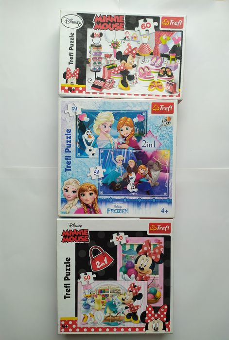Puzzle dla dziewczynki -3 rodzaje - Kraina Lodu, Myszka Minnie