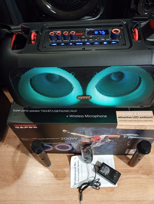 Караоке акустика Temeisheng-16(блютуз, microSD,USB,FM)ПультДУ, 2микроф